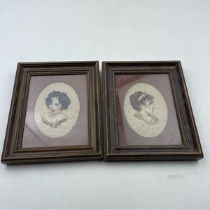 Vintage Two Older Framed Needlepoint Needle Point Of Women